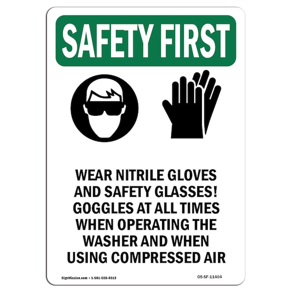 OSHA Sign, Wear Nitrile Gloves W/ Symbol, 24in X 18in Rigid Plastic, 18" W, 24" H, Portrait